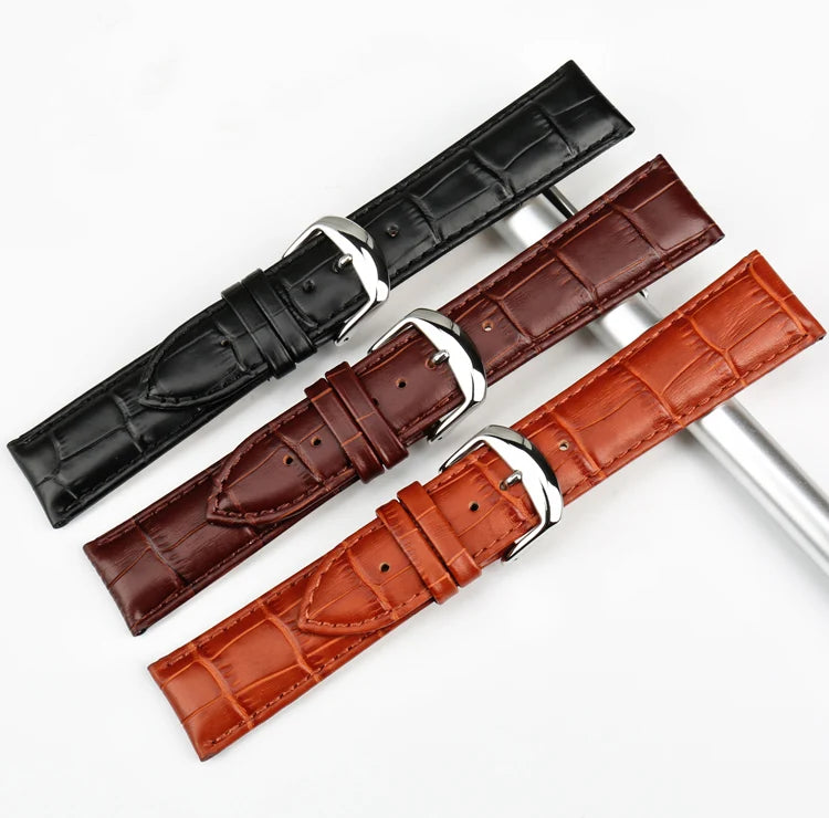 High Quality Genuine Leather Watch Strap with Classic Buckle – Croc Pattern, 14-22mm-Straptique-Viva Timepiece