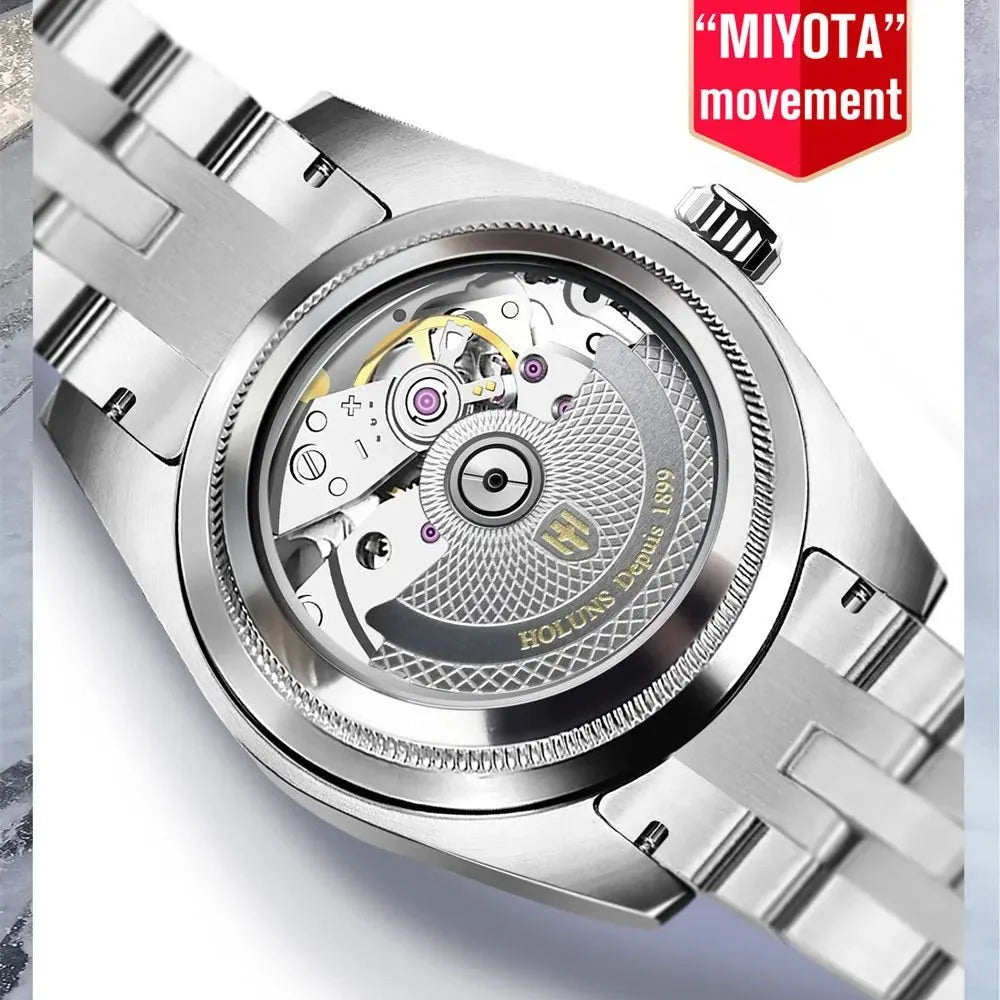 Holuns Classic Date Automatic Watch – Fluted Bezel Sapphire-Holuns-Viva Timepiece