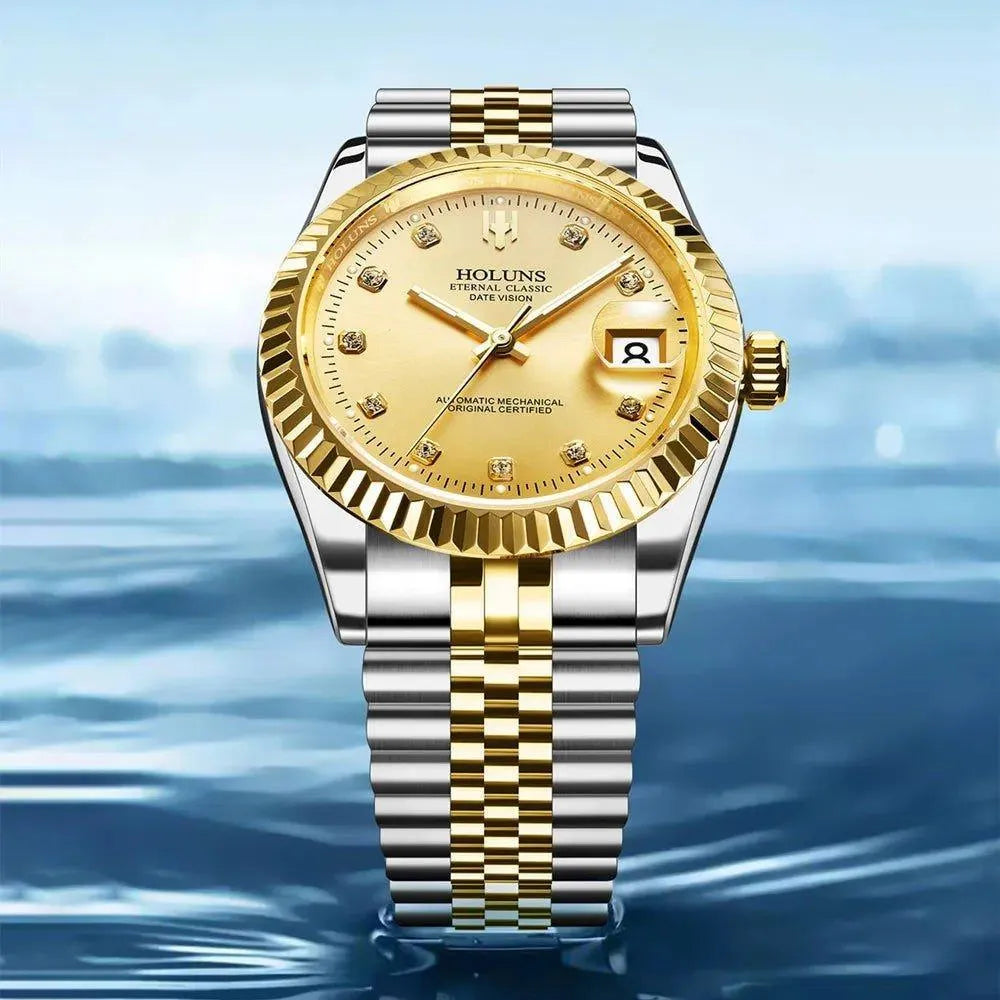 Holuns Classic Date Automatic Watch – Fluted Bezel Sapphire-Holuns-Viva Timepiece