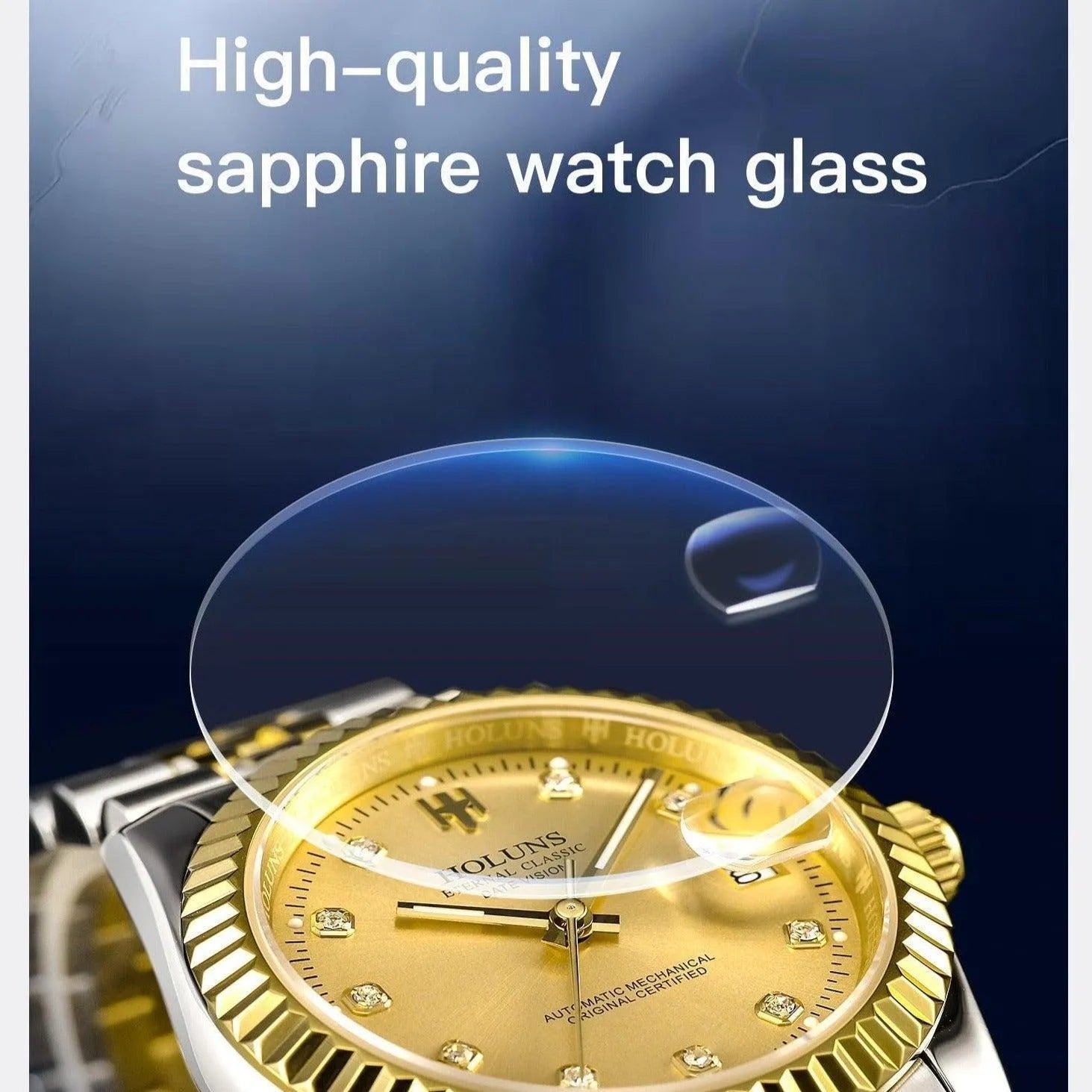 Holuns Classic Date Automatic Watch – Fluted Bezel Sapphire-Holuns-Viva Timepiece