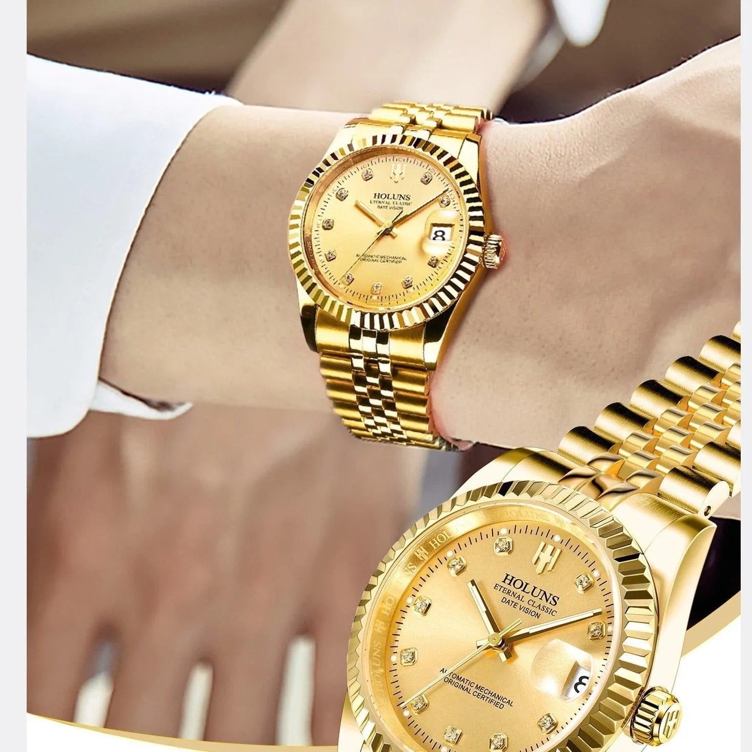 Holuns Classic Date Automatic Watch – Fluted Bezel Sapphire-Holuns-Viva Timepiece