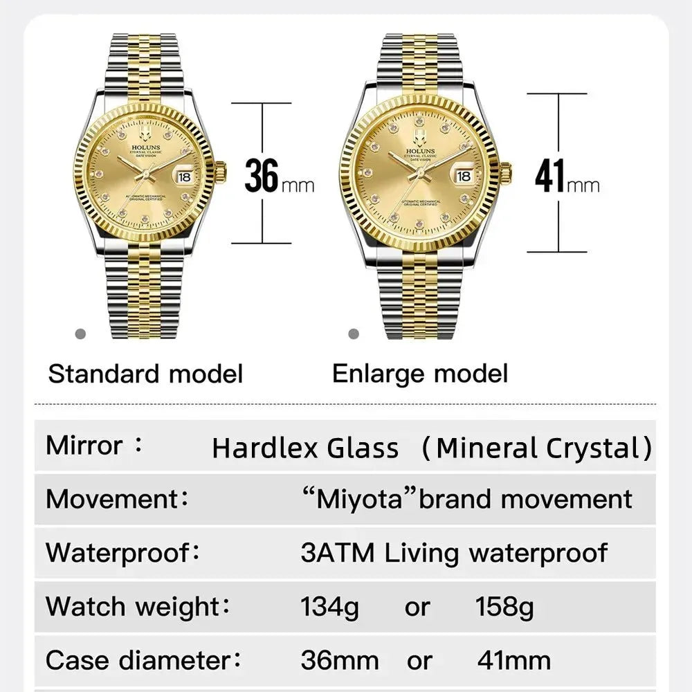 Holuns Classic Date Automatic Watch – Fluted Bezel Sapphire-Holuns-Viva Timepiece