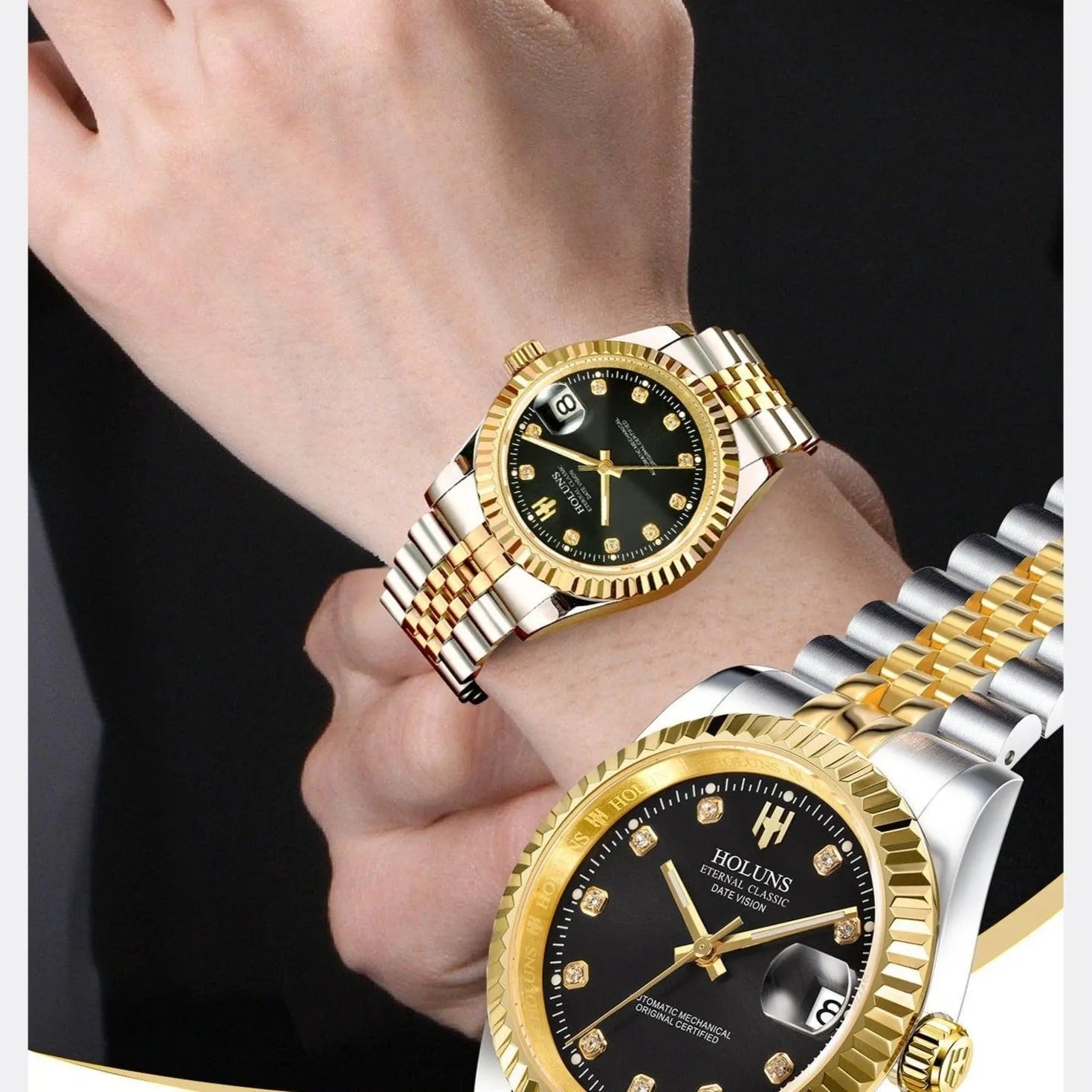 Holuns Automatic 36mm / 41mm Classic Dress Watch – Fluted Bezel, Sapphire, Jubilee Bracelet-Holuns-Viva Timepiece