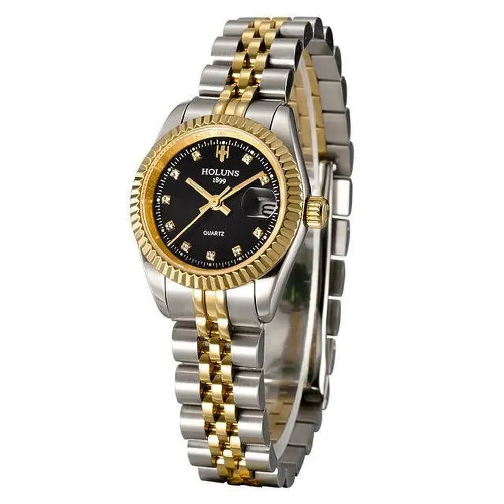 Holuns 28mm Ladies Quartz Dress Watch – Fluted Bezel, Jubilee Bracelet-Holuns-Viva Timepiece