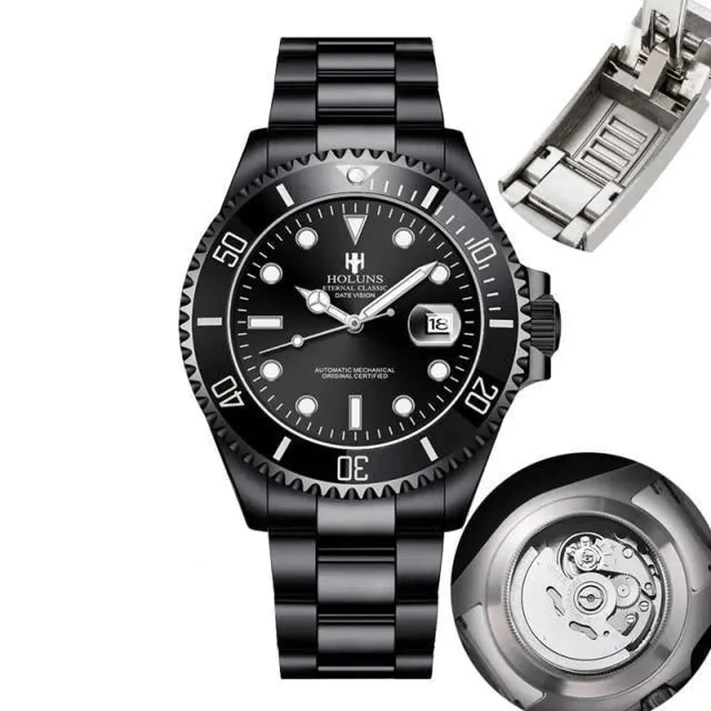 Holuns 41mm Automatic Diver Watch – Sapphire Crystal, Ceramic Bezel, Stainless Steel-Holuns-Viva Timepiece