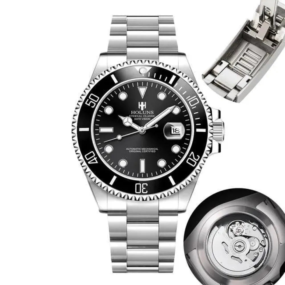 Holuns 41mm Automatic Diver Watch – Sapphire Crystal, Ceramic Bezel, Stainless Steel-Holuns-Viva Timepiece