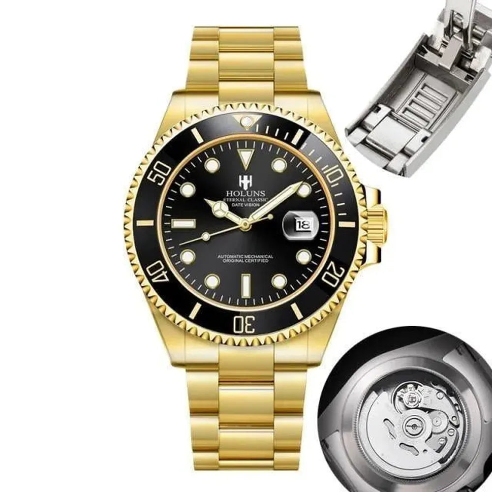 Holuns 41mm Automatic Diver Watch – Sapphire Crystal, Ceramic Bezel, Stainless Steel-Holuns-Viva Timepiece