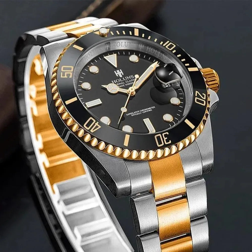 Holuns 41mm Automatic Diver Watch – Sapphire Crystal, Ceramic Bezel, Stainless Steel-Holuns-Viva Timepiece
