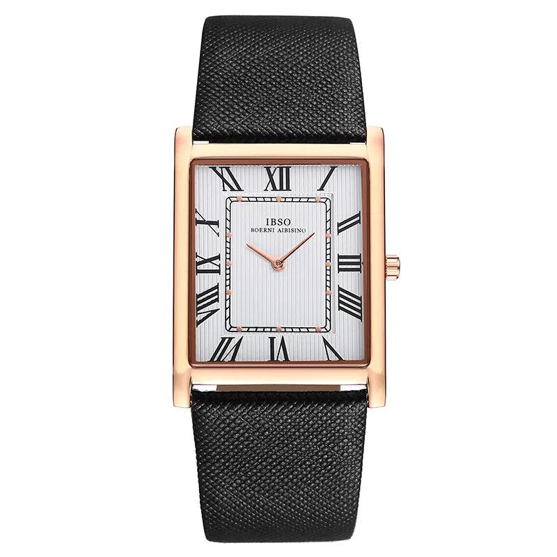 IBSO Ultra-Thin Rectangle Dial Men's Quartz Luxury Watches Roman White Rose Gold - IBSO | Viva Timepiece