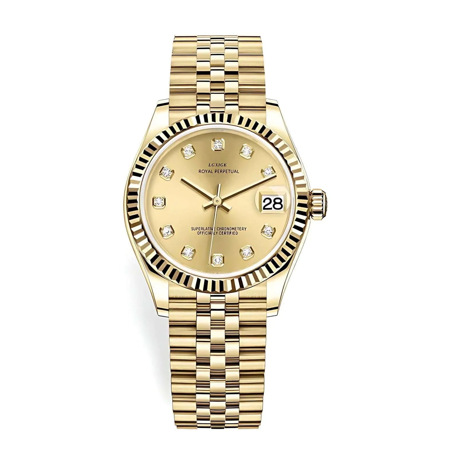 Lady Classic Date Quartz Watch – Fluted Bezel 31mm-LGXIGE-Viva Timepiece