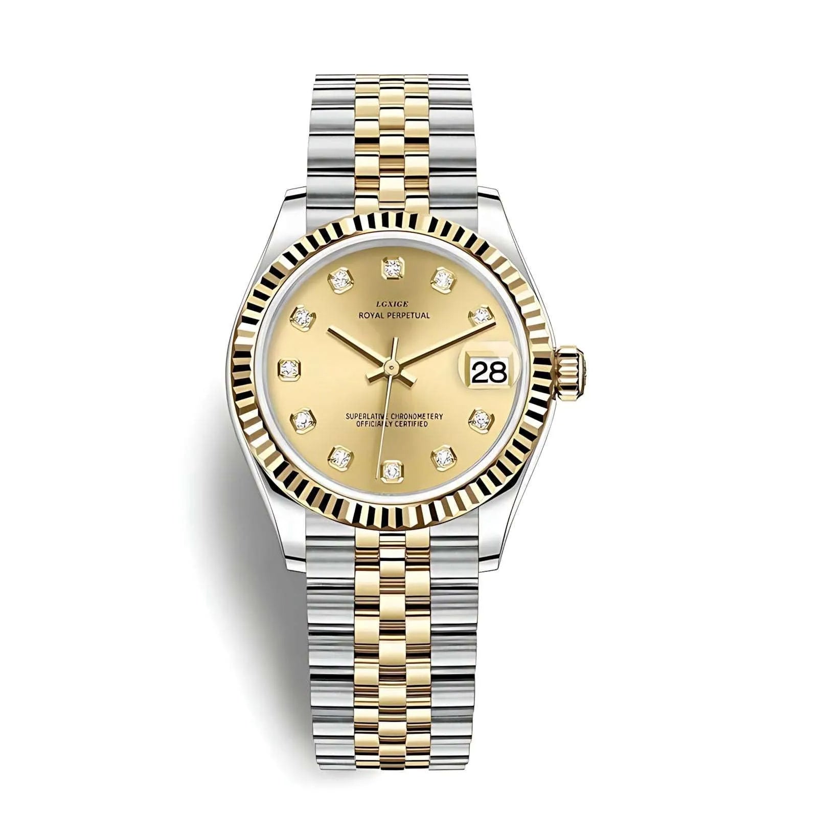 Lady Classic Date Quartz Watch – Fluted Bezel 31mm-LGXIGE-Viva Timepiece