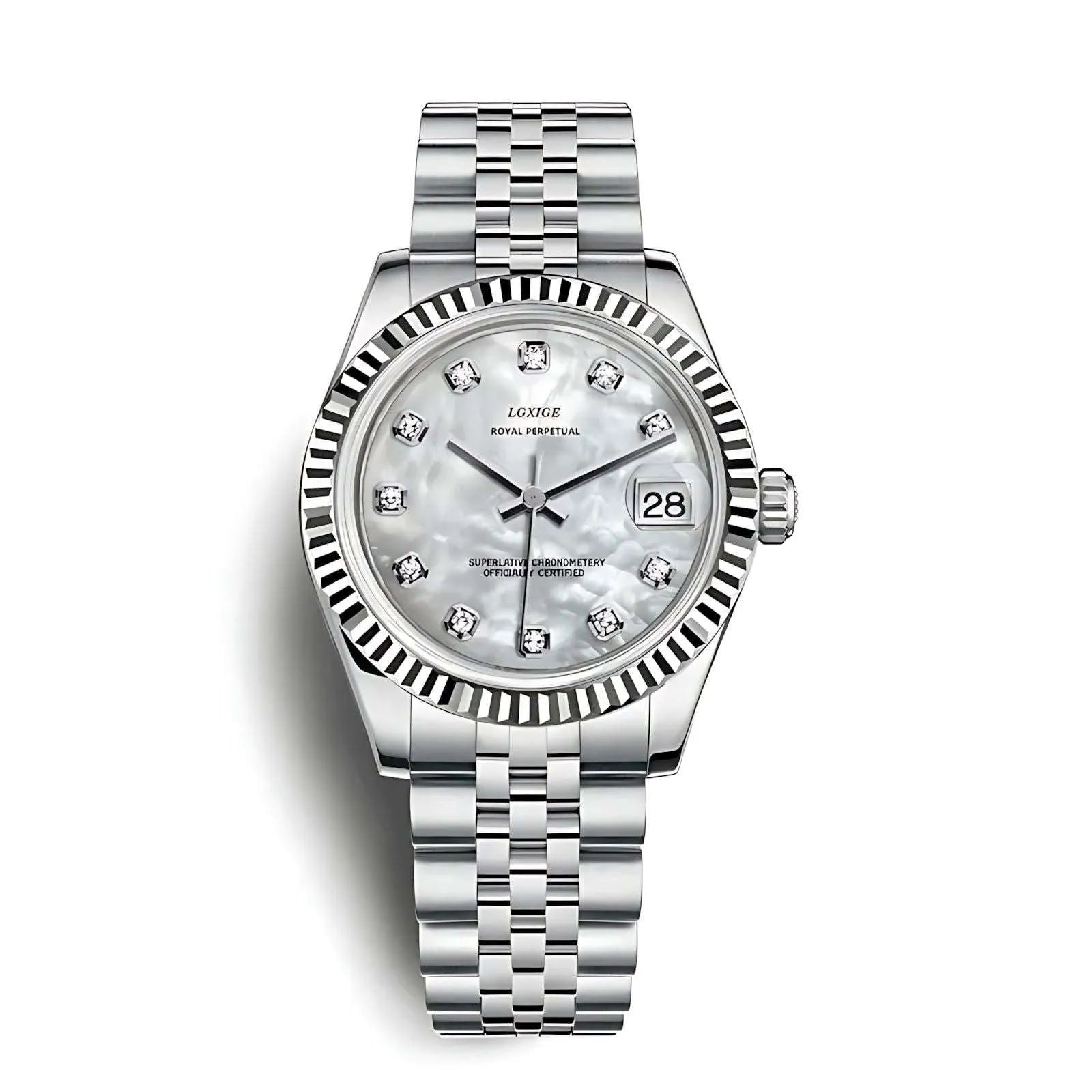 Lady Classic Date Quartz Watch – Fluted Bezel 31mm-LGXIGE-Viva Timepiece