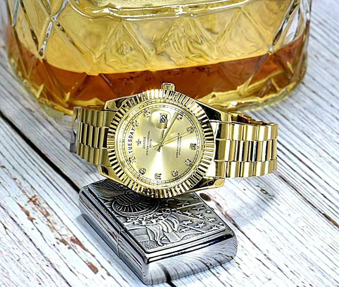 LGXIGE 40mm Quartz Classic Dress Watch – Rhinestone Dial, Fluted Bezel-LGXIGE-Viva Timepiece