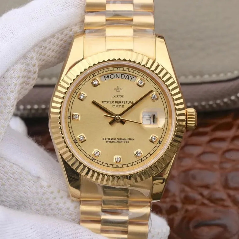 LGXIGE 40mm Day-Date-Style Rhinestone Dial Quartz Homage Watch-LGXIGE-Viva Timepiece