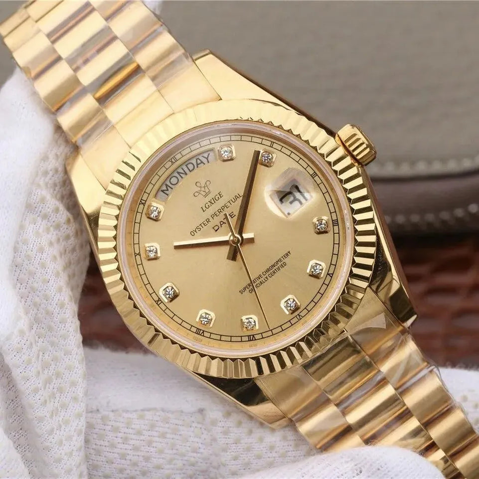 LGXIGE 40mm Day-Date-Style Rhinestone Dial Quartz Homage Watch-LGXIGE-Viva Timepiece