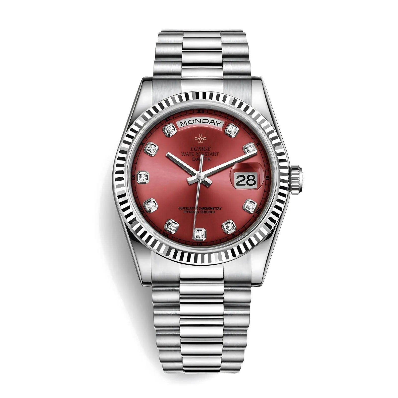 LGXIGE 40mm Quartz Classic Dress Watch – Rhinestone Dial, Fluted Bezel-LGXIGE-Viva Timepiece