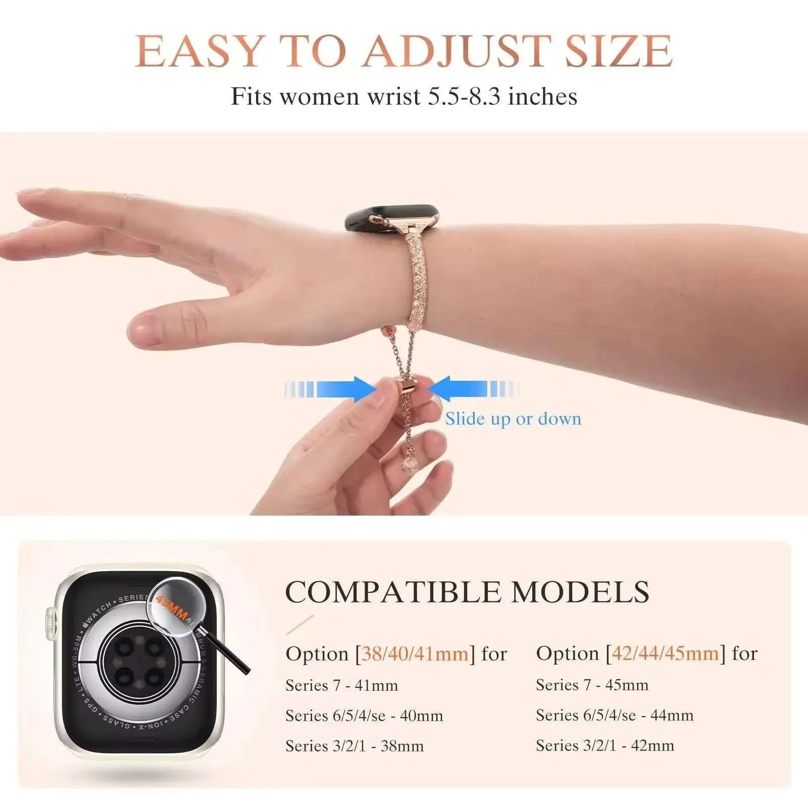 Luxury Rhinestone Bling Bangle Band Compatible with Apple Watch 38–41mm