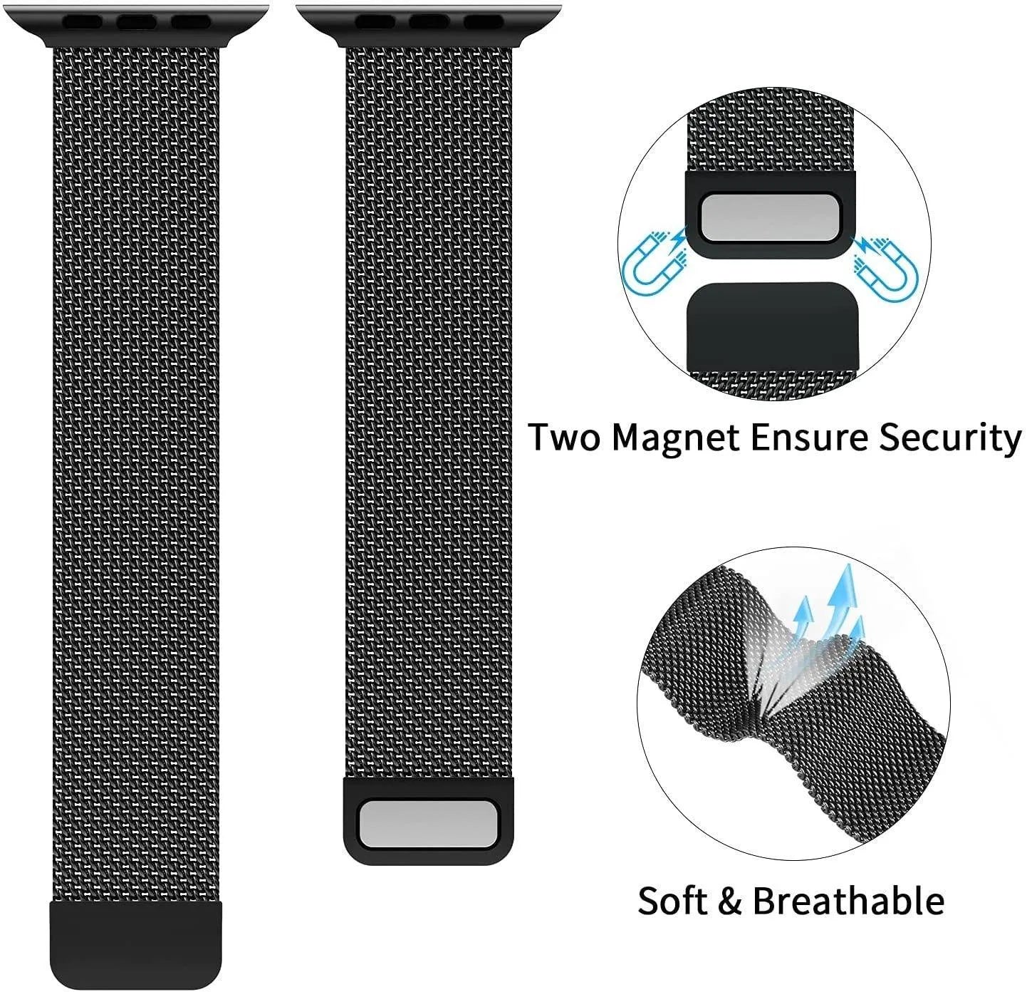 Magnetic Milanese Mesh Loop Strap Compatible with Apple Watch 38mm–49mm