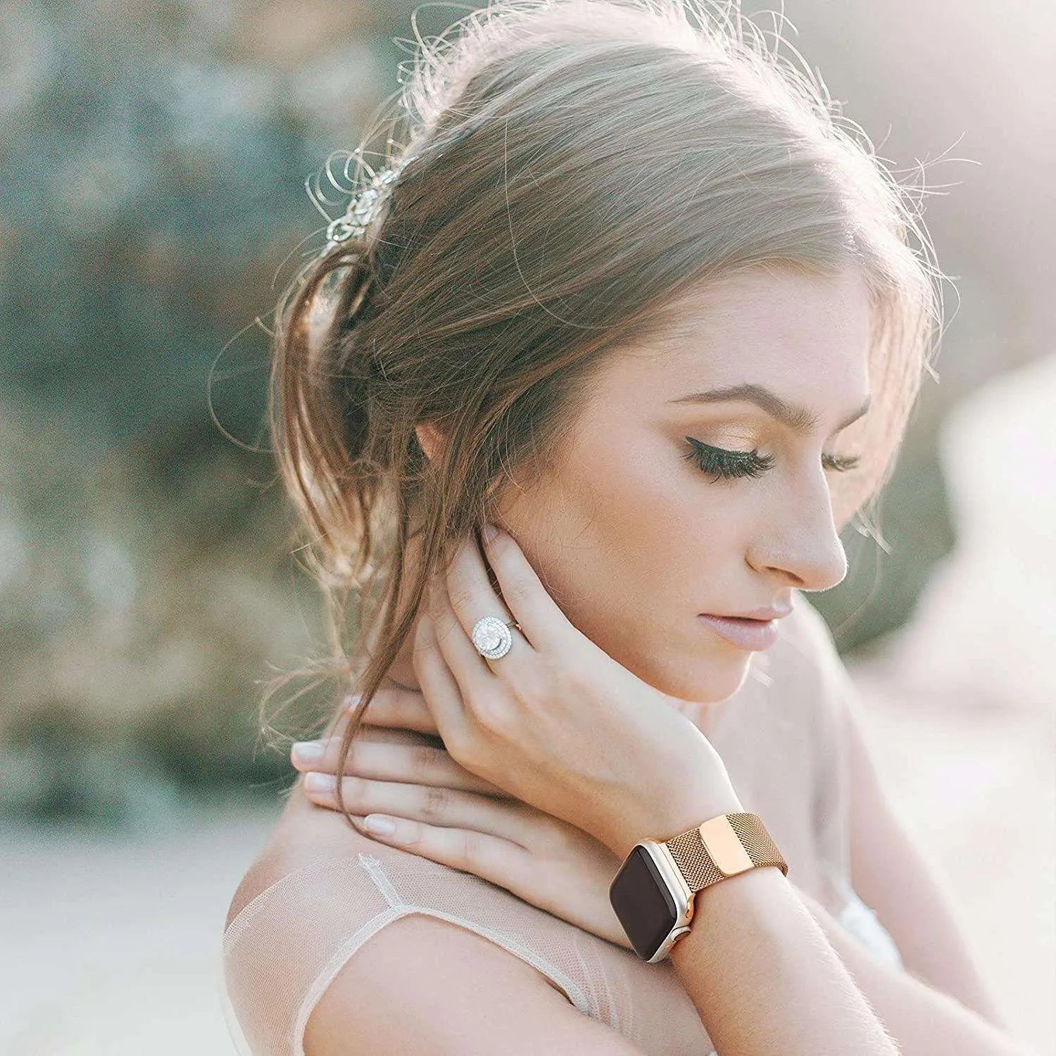 Magnetic Milanese Mesh Loop Strap Compatible with Apple Watch 38mm–49mm