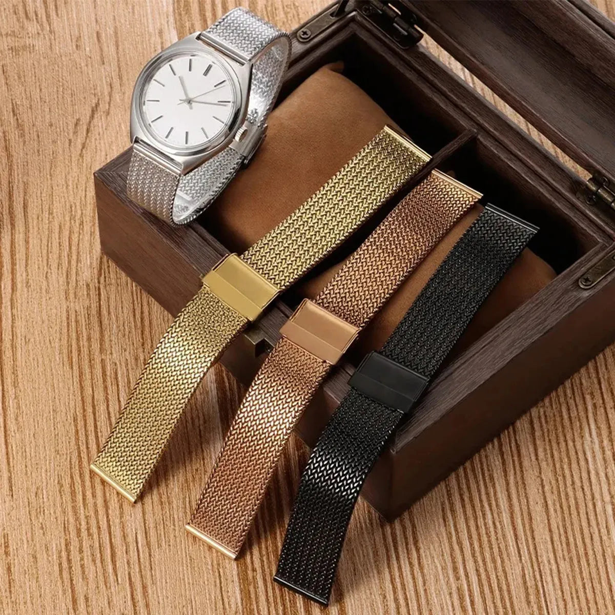 Milanese Mesh Stainless Steel Watch Band 16mm 18mm 20mm – Folding Clasp-Watch Bands-ChronoCraft-Black-16mm-Viva Timepiece