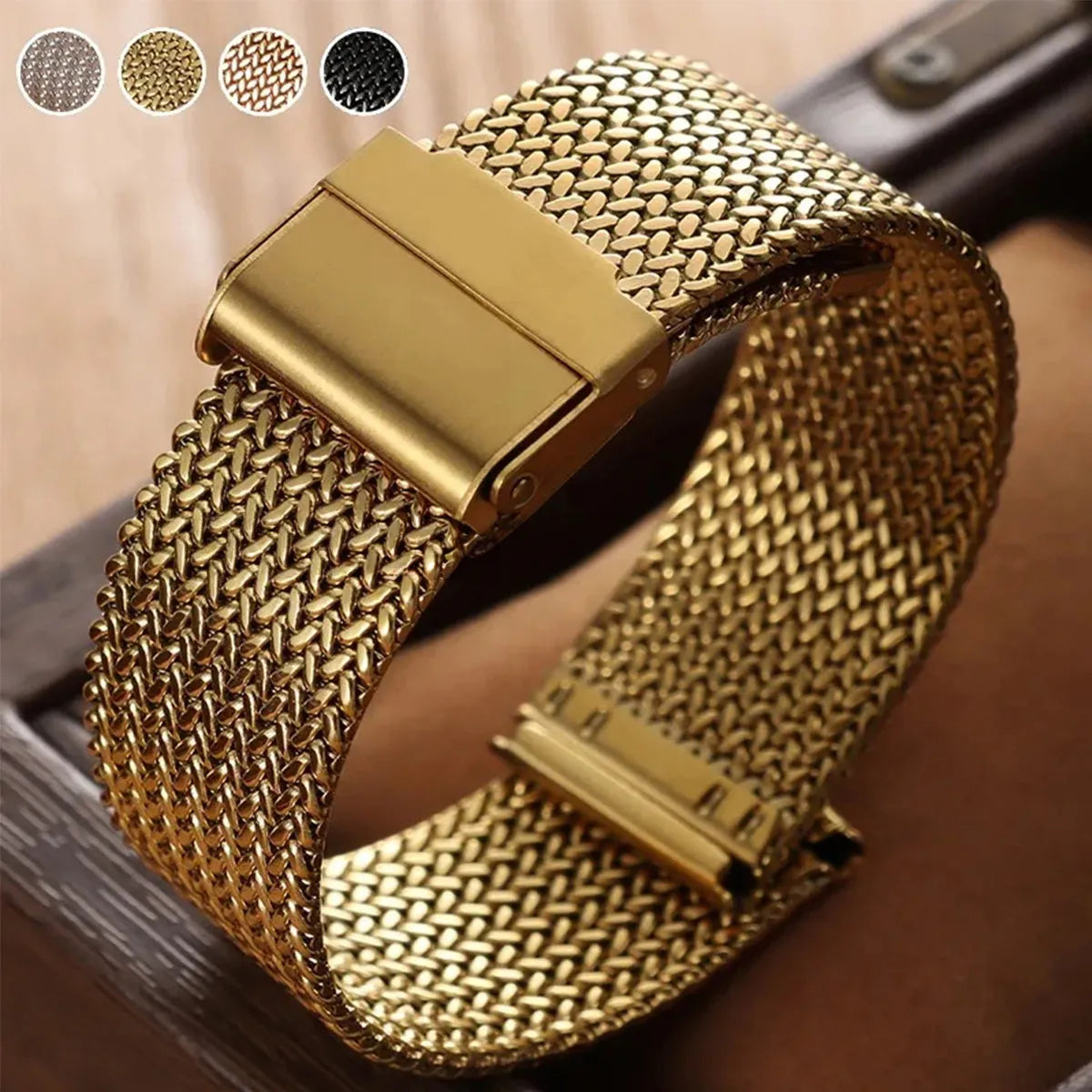 Milanese Mesh Stainless Steel Watch Band 16mm 18mm 20mm – Folding Clasp-Watch Bands-ChronoCraft-Black-16mm-Viva Timepiece