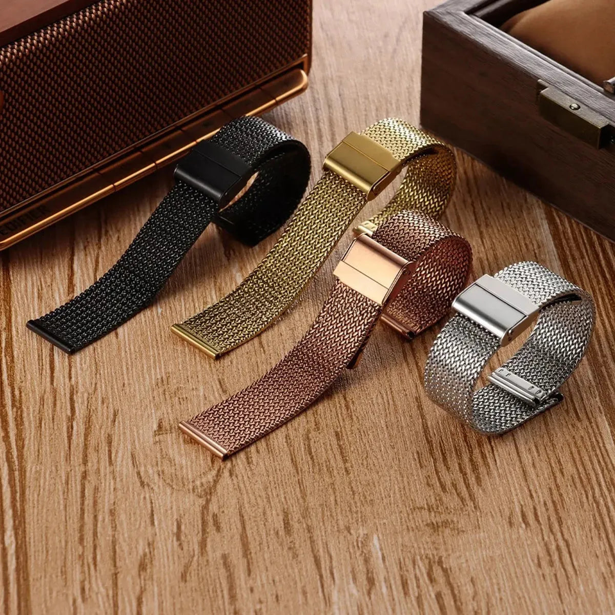Milanese Mesh Stainless Steel Watch Band 16mm 18mm 20mm – Folding Clasp-Watch Bands-ChronoCraft-Black-16mm-Viva Timepiece