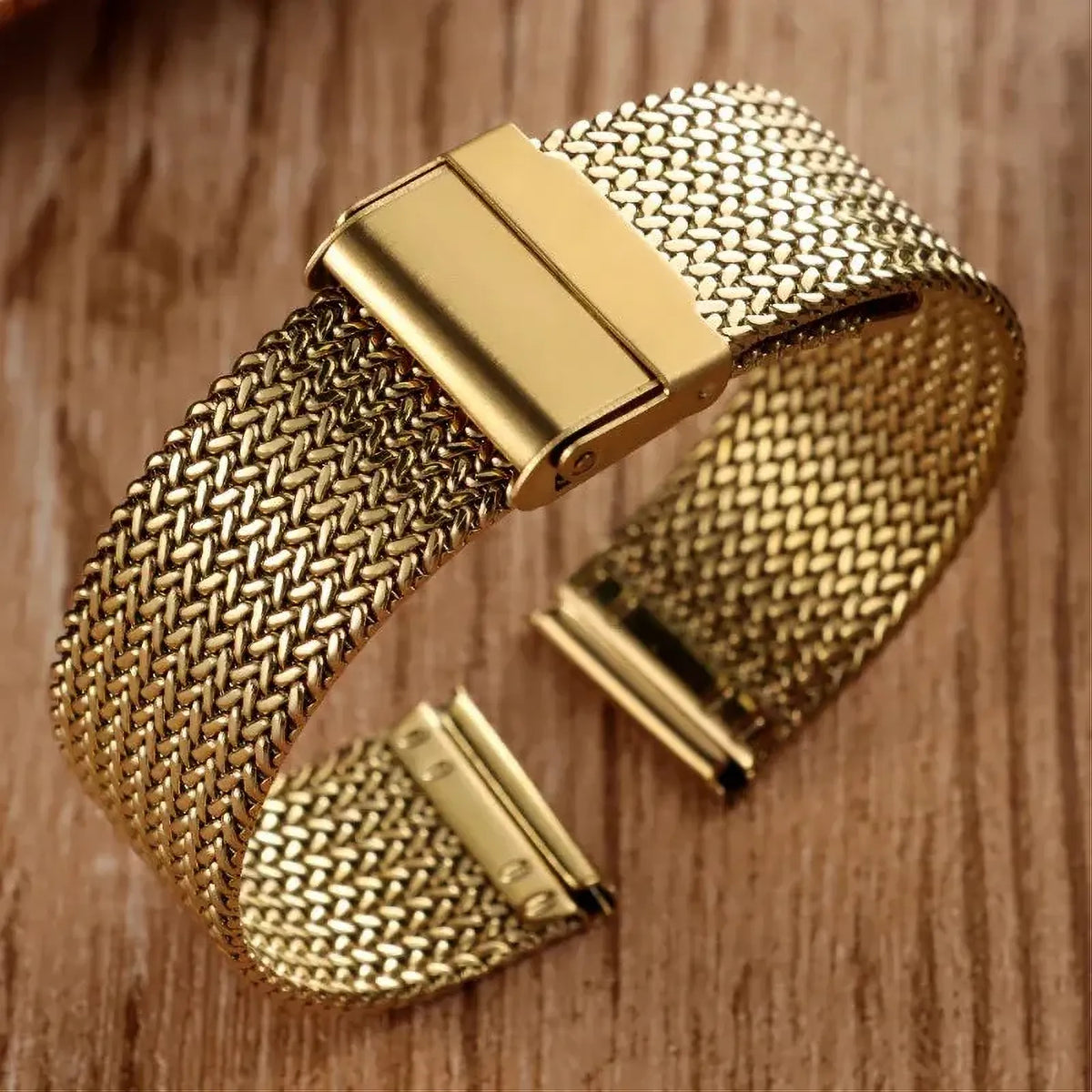 Milanese Mesh Stainless Steel Watch Band 16mm 18mm 20mm – Folding Clasp-Watch Bands-ChronoCraft-Gold-16mm-Viva Timepiece