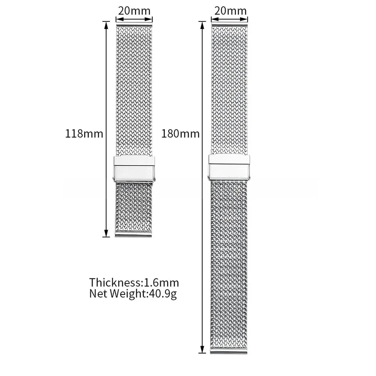 Milanese Mesh Stainless Steel Watch Band 16mm 18mm 20mm – Folding Clasp-Watch Bands-ChronoCraft-Black-16mm-Viva Timepiece