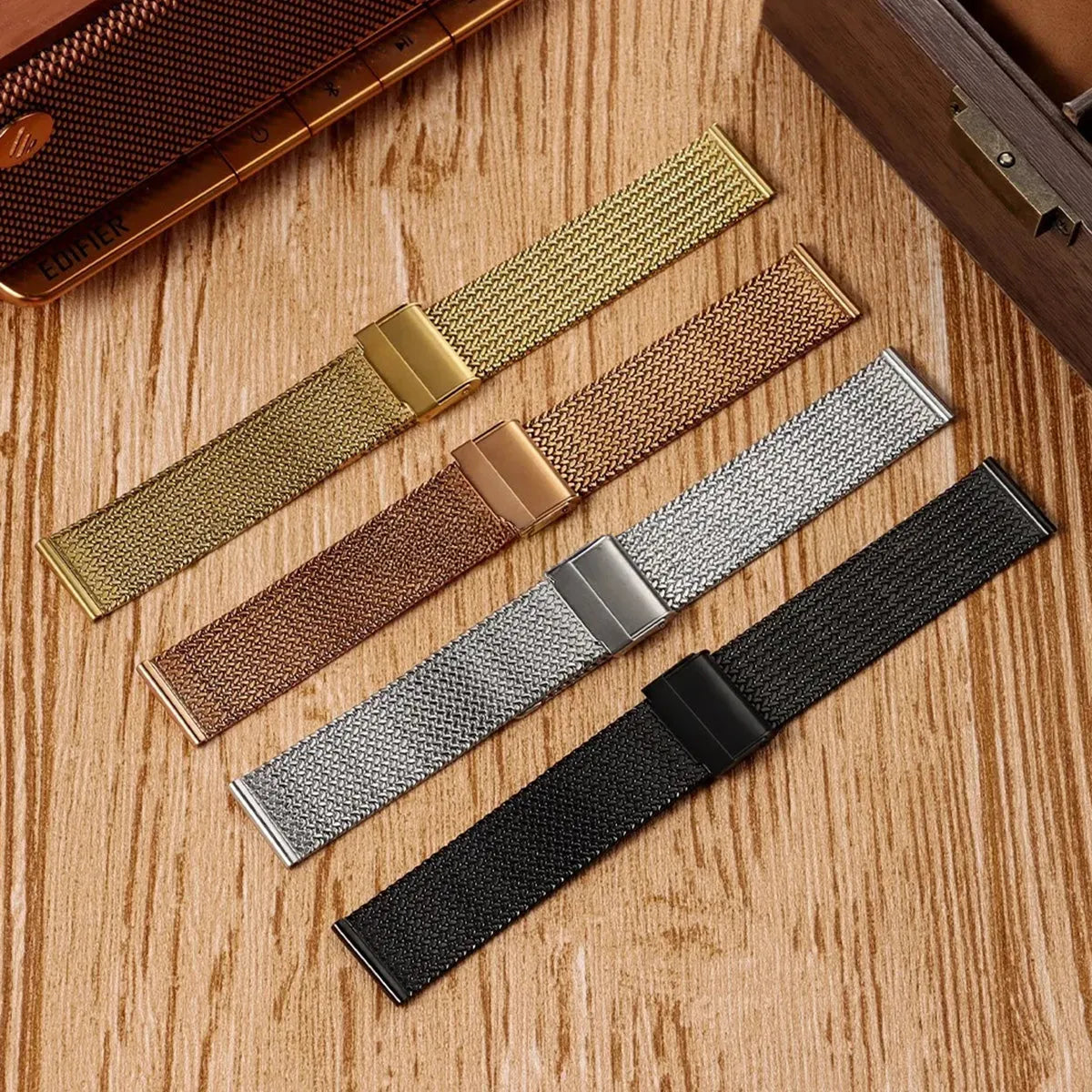 Milanese Mesh Stainless Steel Watch Band 16mm 18mm 20mm – Folding Clasp-Watch Bands-ChronoCraft-Black-16mm-Viva Timepiece