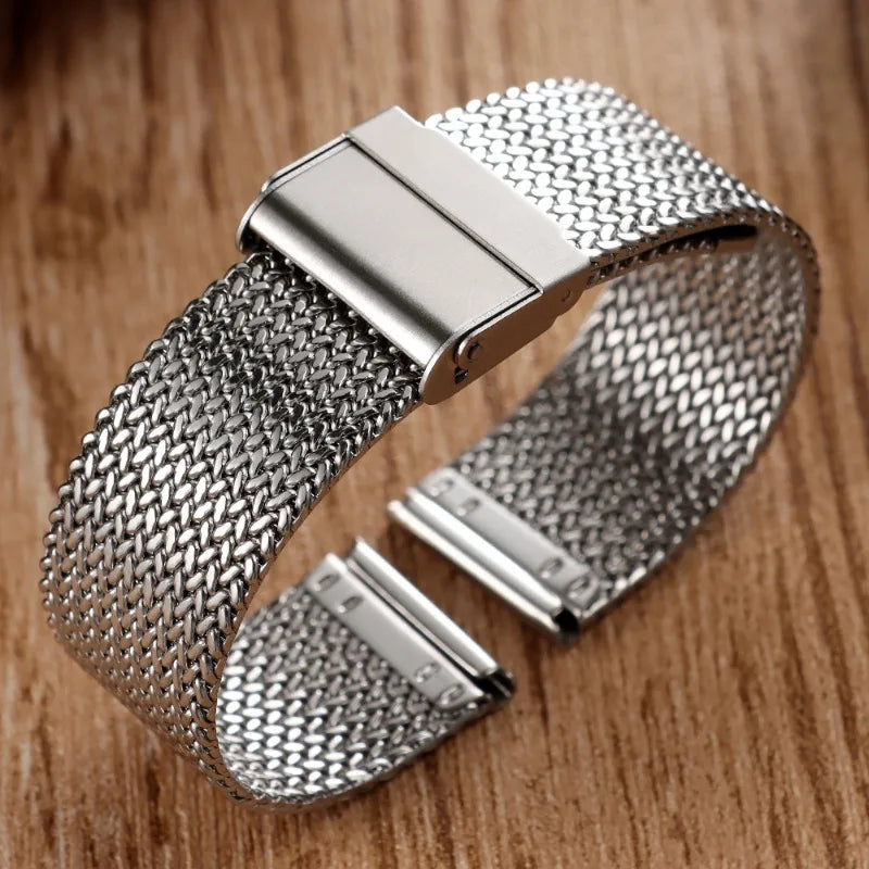 Milanese Mesh Stainless Steel Watch Band 16mm 18mm 20mm – Folding Clasp-Watch Bands-ChronoCraft-Silver-16mm-Viva Timepiece