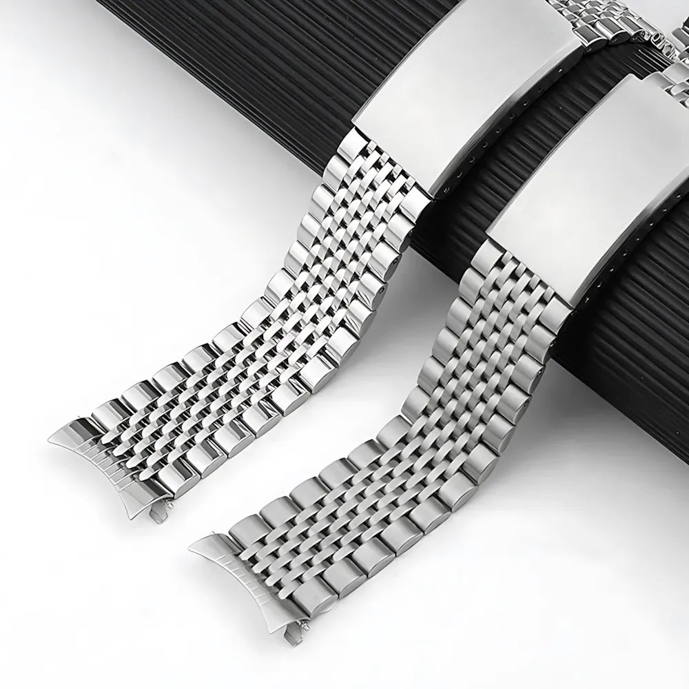 Multi-Link Solid Stainless Steel Watch Band with Curved & Flat End Links-ChronoCraft-Viva Timepiece