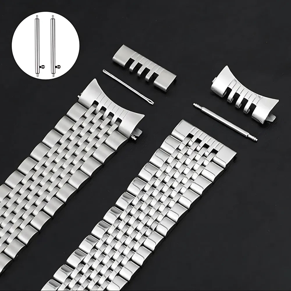 Multi-Link Solid Stainless Steel Watch Band with Curved & Flat End Links-ChronoCraft-Viva Timepiece