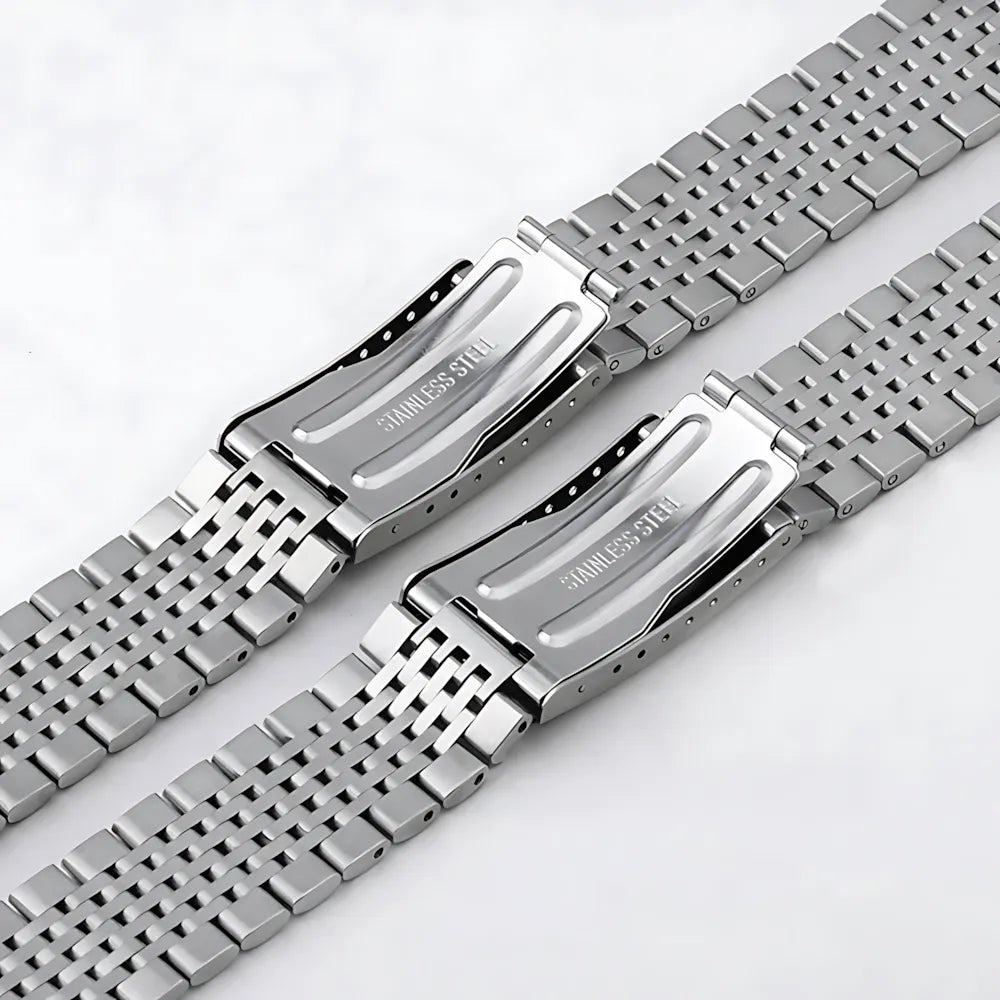 Multi-Link Solid Stainless Steel Watch Band with Curved & Flat End Links-ChronoCraft-Viva Timepiece
