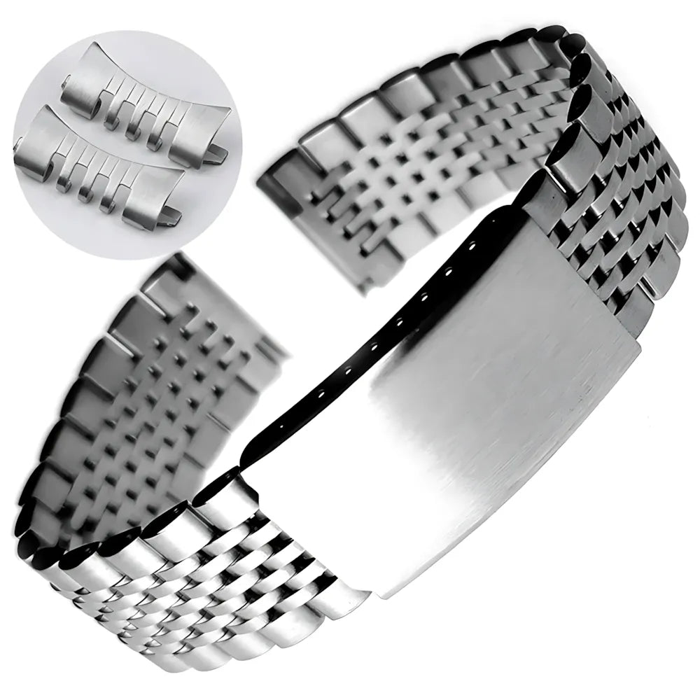 Multi-Link Solid Stainless Steel Watch Band with Curved & Flat End Links-ChronoCraft-Viva Timepiece