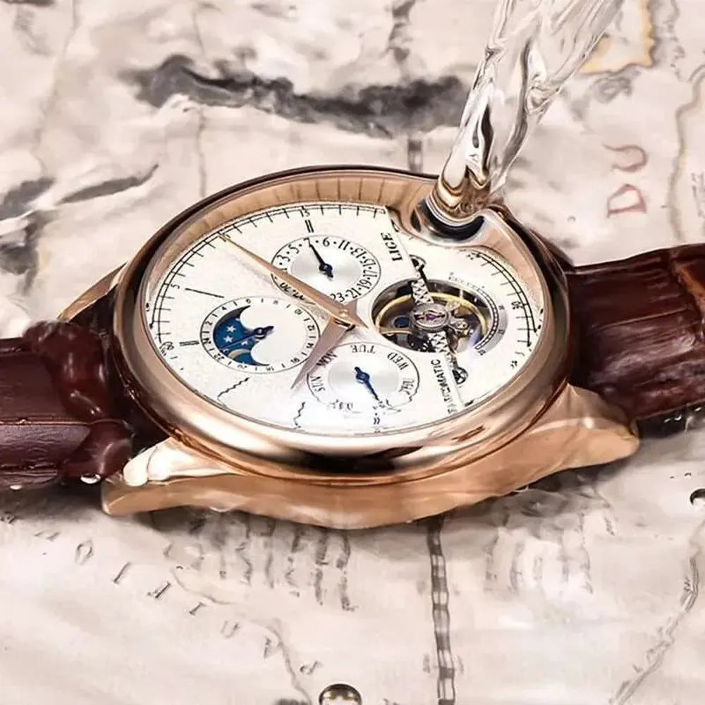 Open Heart Moonphase Automatic Watch – Leather Strap 43mm-LIGE-Viva Timepiece