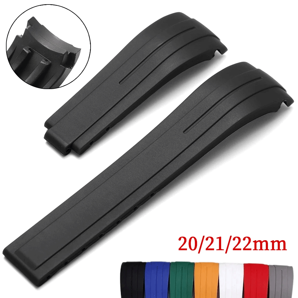 Curved-End Rubber Watch Strap 20mm / 21mm / 22mm Waterproof Sports Silicone Band Compatible with 9×16mm Clasp-VivaStraps-Viva Timepiece