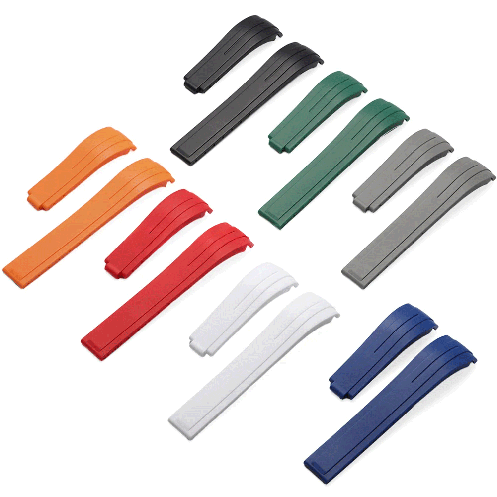 Curved-End Rubber Watch Strap 20mm / 21mm / 22mm Waterproof Sports Silicone Band Compatible with 9×16mm Clasp-VivaStraps-Viva Timepiece