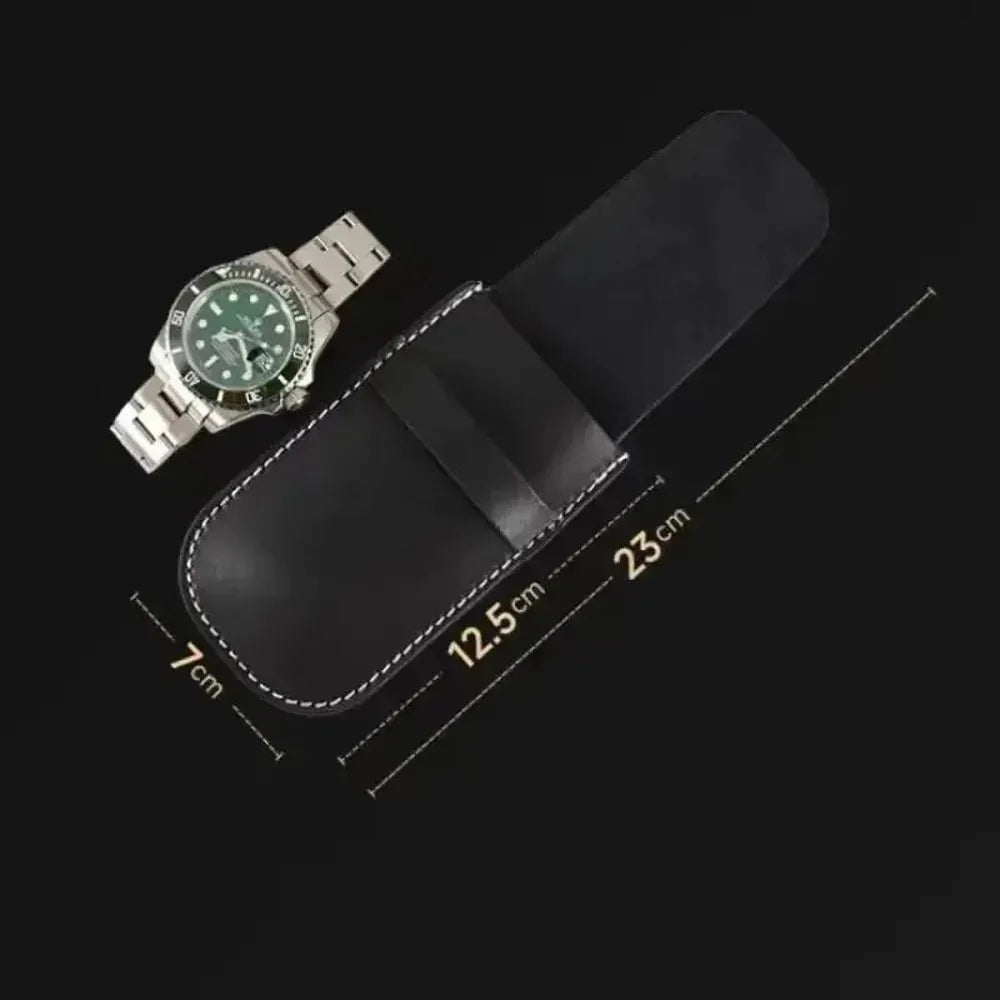 PU Leather Single Slot Travel Watch Pouch with Loose-Edge Stitching
