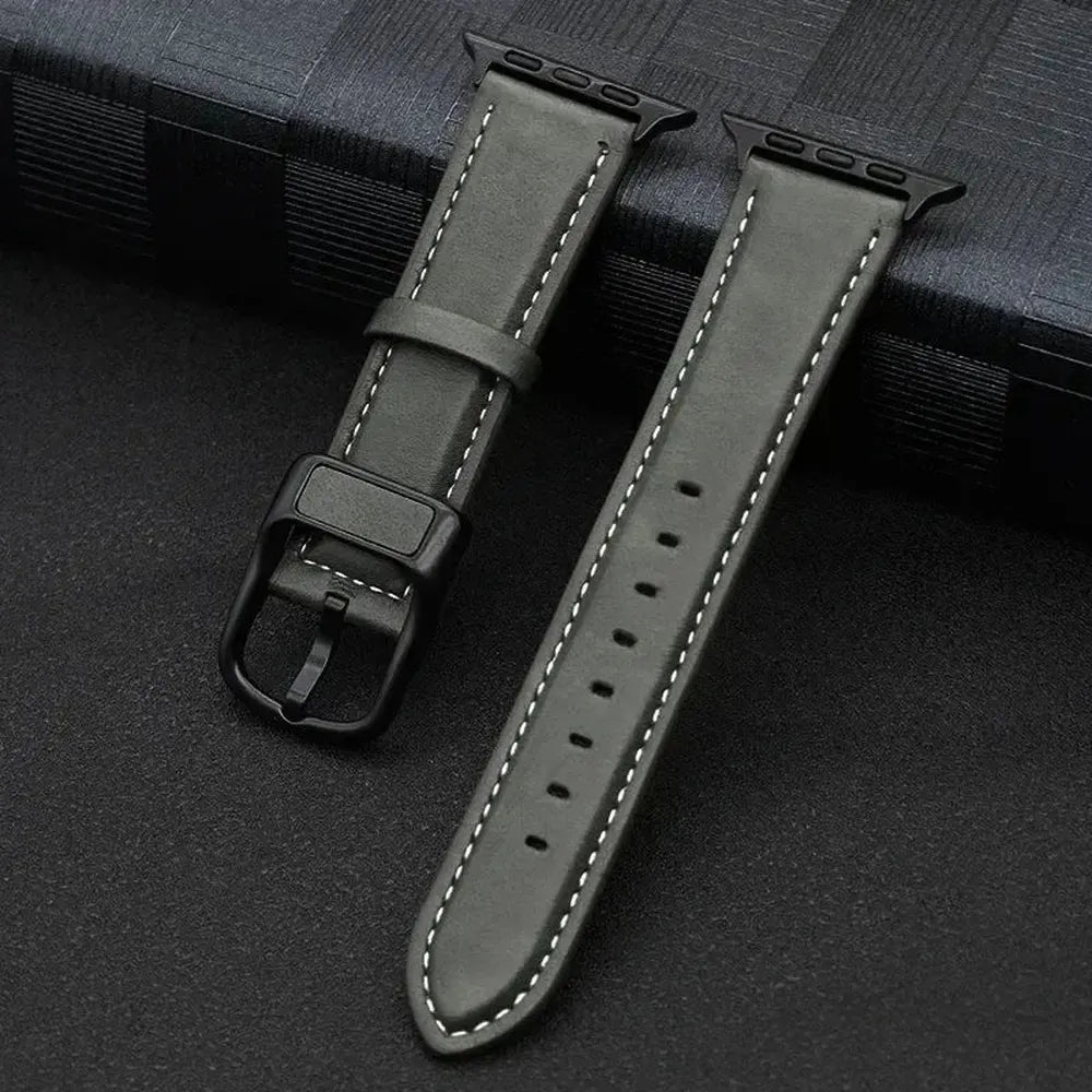 PU Leather Watch Band Compatible with Apple Watch 38–49mm – Stainless Steel Buckle