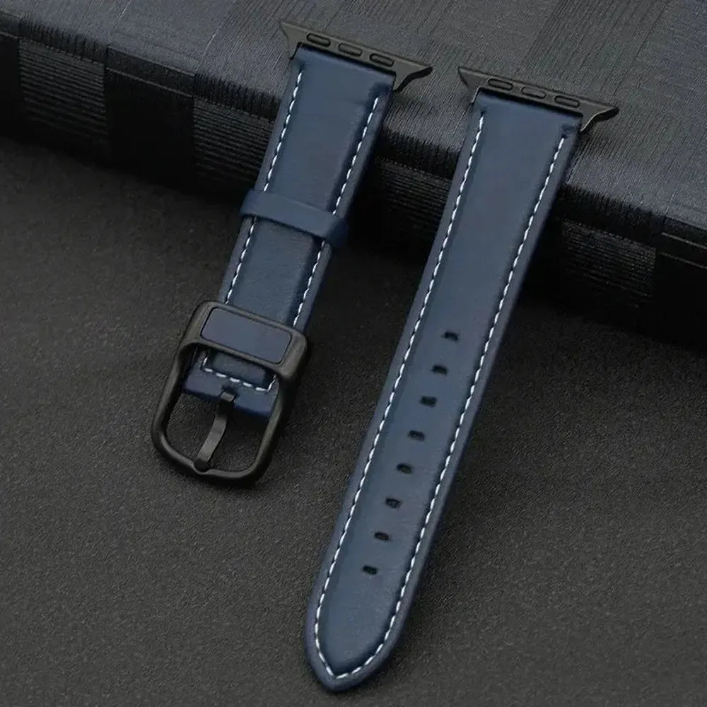 PU Leather Watch Band Compatible with Apple Watch 38–49mm – Stainless Steel Buckle