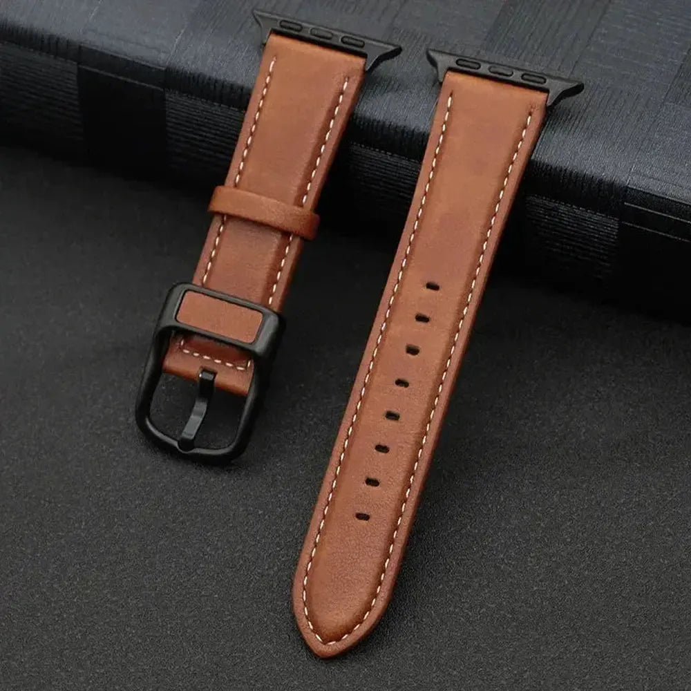 PU Leather Watch Band Compatible with Apple Watch 38–49mm – Stainless Steel Buckle