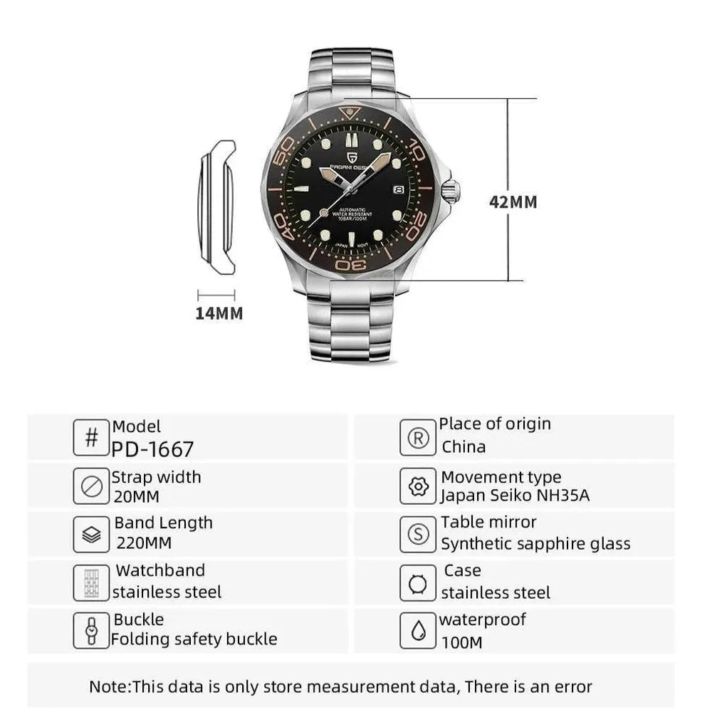 Pagani Design 42mm Automatic Diver Watch – Sapphire Crystal, Ceramic Bezel, NH35A Movement-Pagani Design-Viva Timepiece