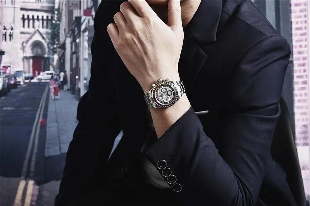 Pagani Design 40mm Automatic Skeleton Stainless Steel Watch – Sapphire Crystal, Rainbow Bezel-Pagani Design-Viva Timepiece