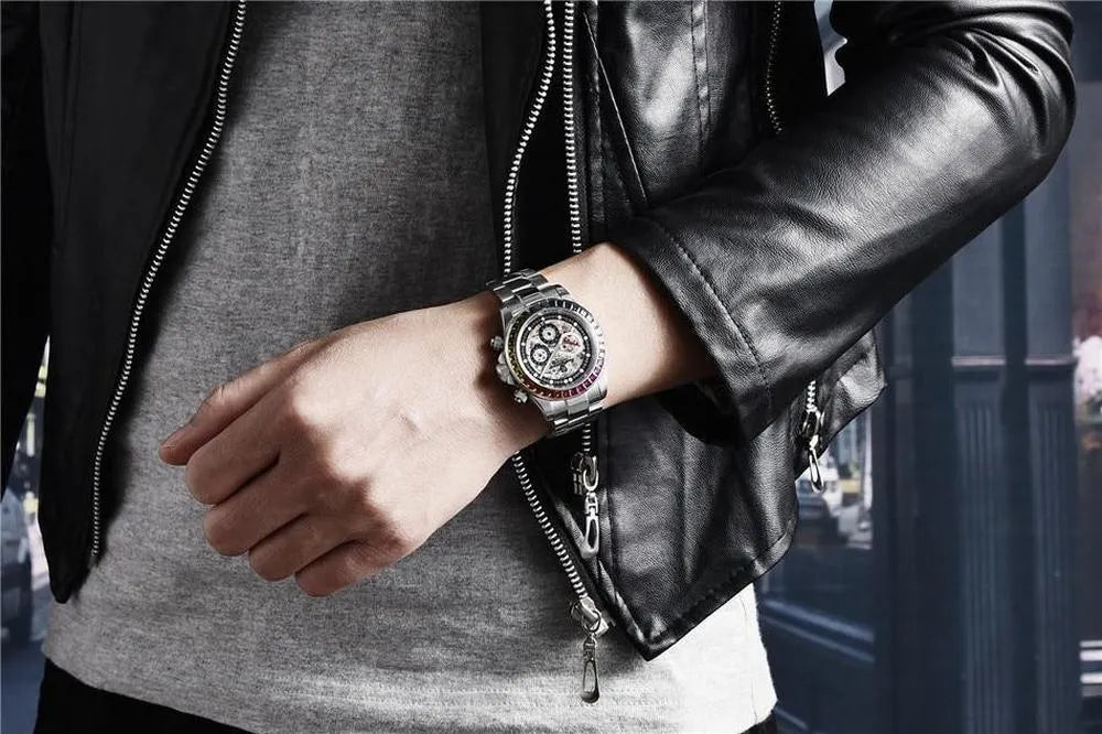 Pagani Design 40mm Automatic Skeleton Stainless Steel Watch – Sapphire Crystal, Rainbow Bezel-Pagani Design-Viva Timepiece