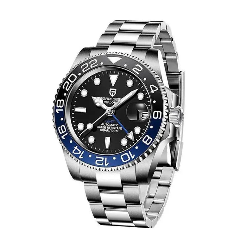 Pagani Design 40mm Automatic GMT Stainless Steel Watch – Sapphire Crystal, Ceramic 24H Bezel-Pagani Design-Viva Timepiece