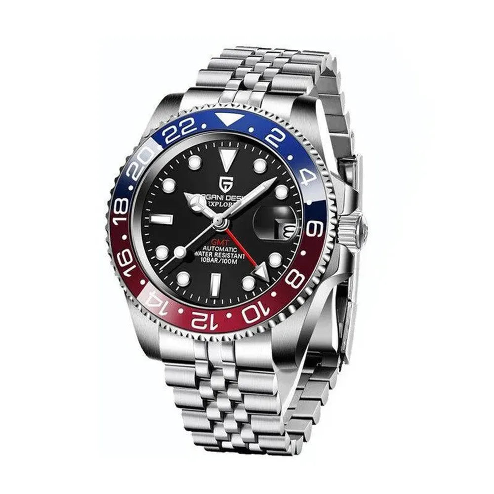 Pagani Design 40mm Automatic GMT Stainless Steel Watch – Sapphire Crystal, Ceramic 24H Bezel-Pagani Design-Viva Timepiece