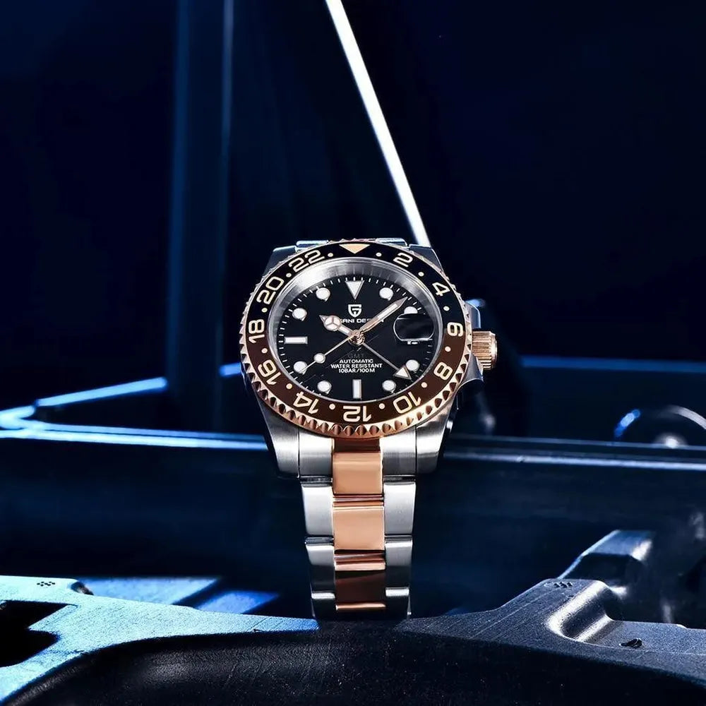 Pagani Design 40mm Automatic GMT Stainless Steel Watch – Sapphire Crystal, Ceramic 24H Bezel-Pagani Design-Viva Timepiece