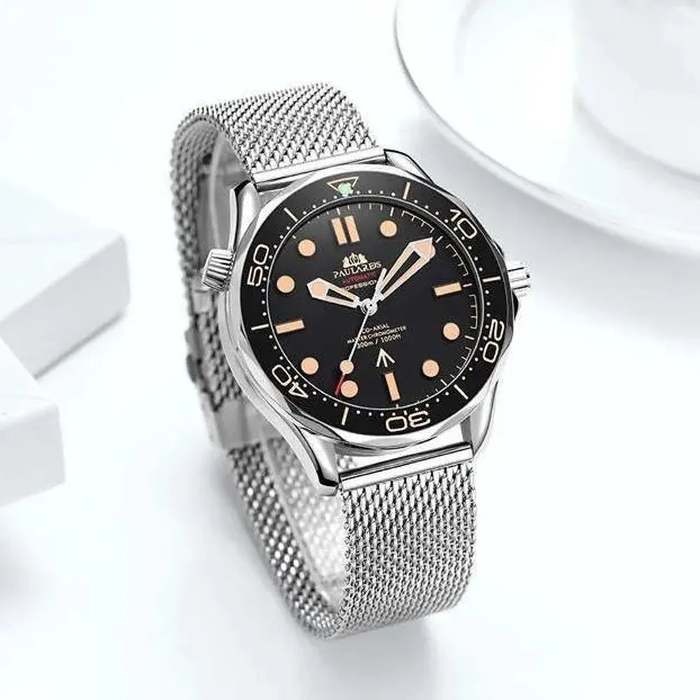 Paulareis 42mm Automatic Classic Diver Watch – Hardlex Crystal, Stainless Steel Bracelet-Paulareis-Viva Timepiece