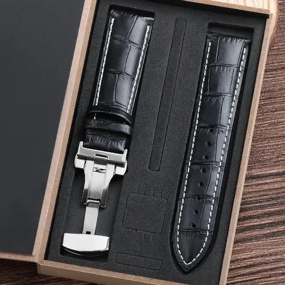 Premium Alligator-Pattern Leather Watch Strap with Butterfly Clasp – 14mm to 24mm-VivaStraps-Viva Timepiece