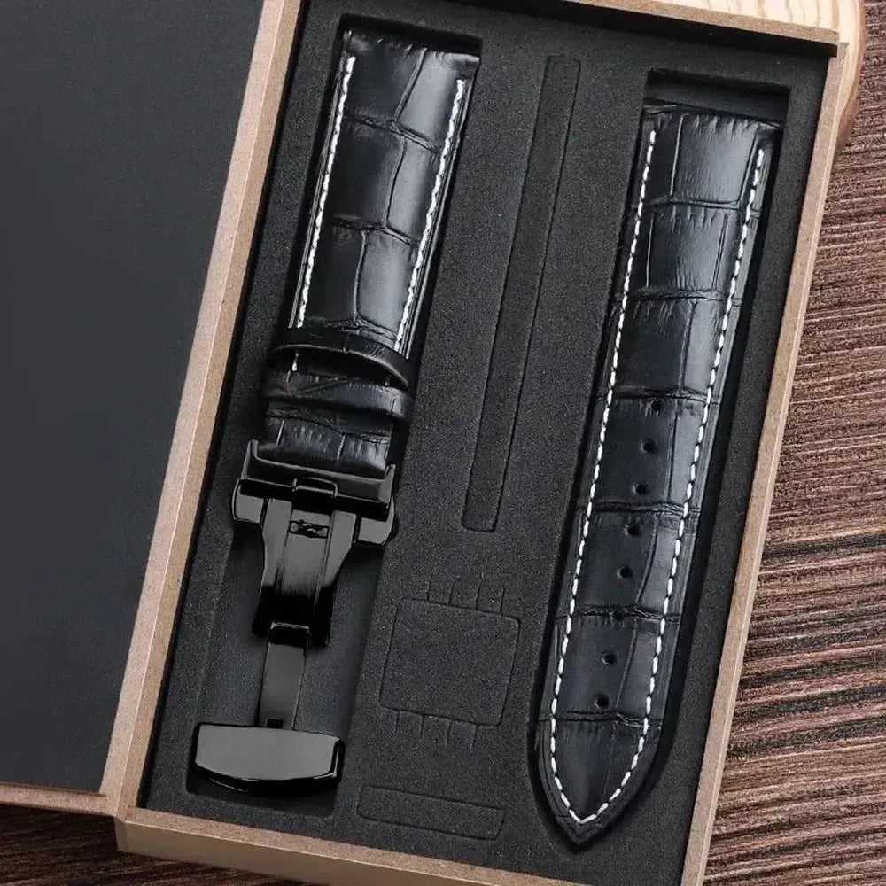 Premium Alligator-Pattern Leather Watch Strap with Butterfly Clasp – 14mm to 24mm-VivaStraps-Viva Timepiece